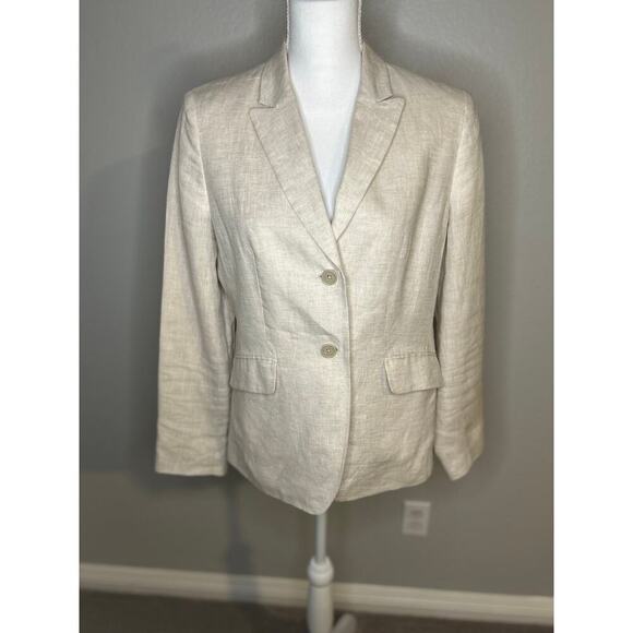 Brooks Brothers 346 women's Milano fit beige linen 2 button blazer size 12P - Picture 1 of 11